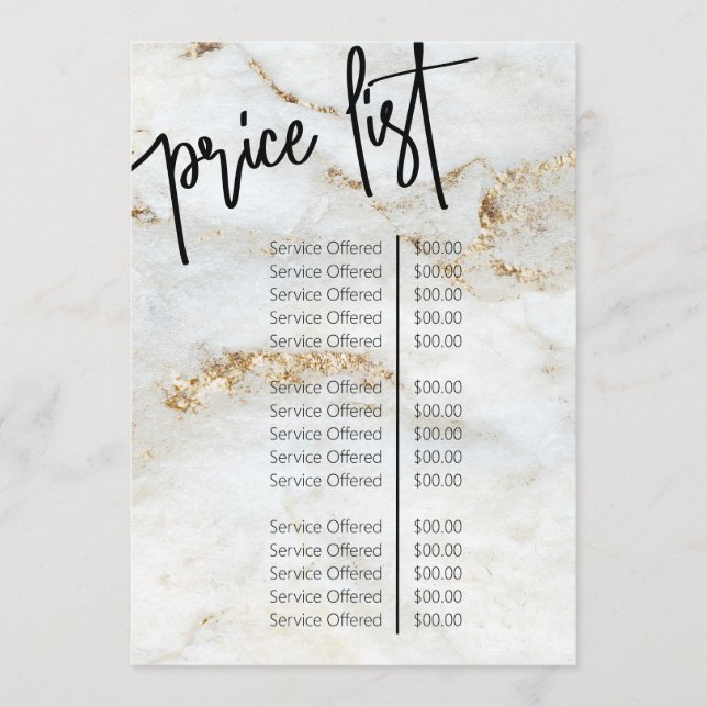 Menü "beruflich Marble Nail Salon Price List" Menükarte (Vorderseite)