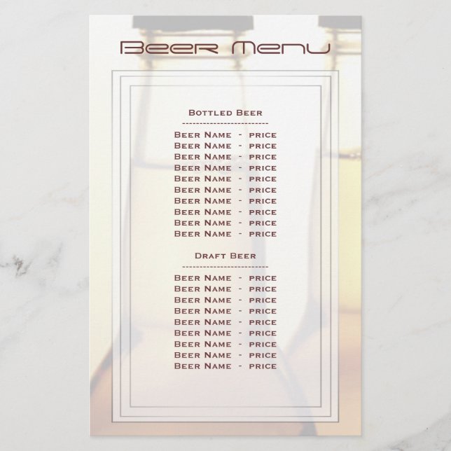 Menu Bière Bouteille (Devant)