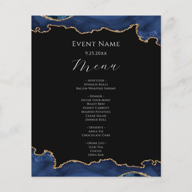 Menü "Black and Blue Agate Paint Budget Event" (Vorderseite)