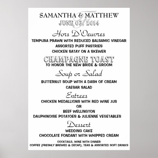 Menu Black and white DIY party Poster (Vorne)