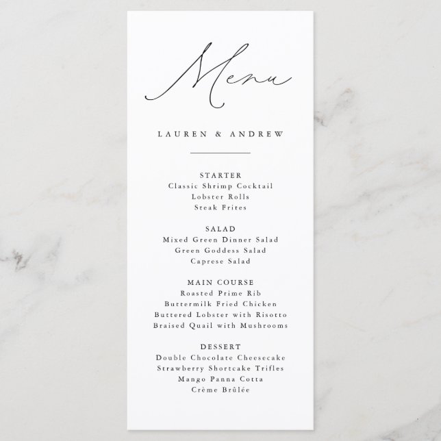 Menu Black and White Modern Classic Mariage Event (Devant)