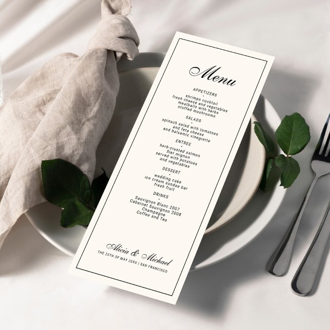 Menu Black cream ivory elegant classic wedding (Créateur téléchargé)