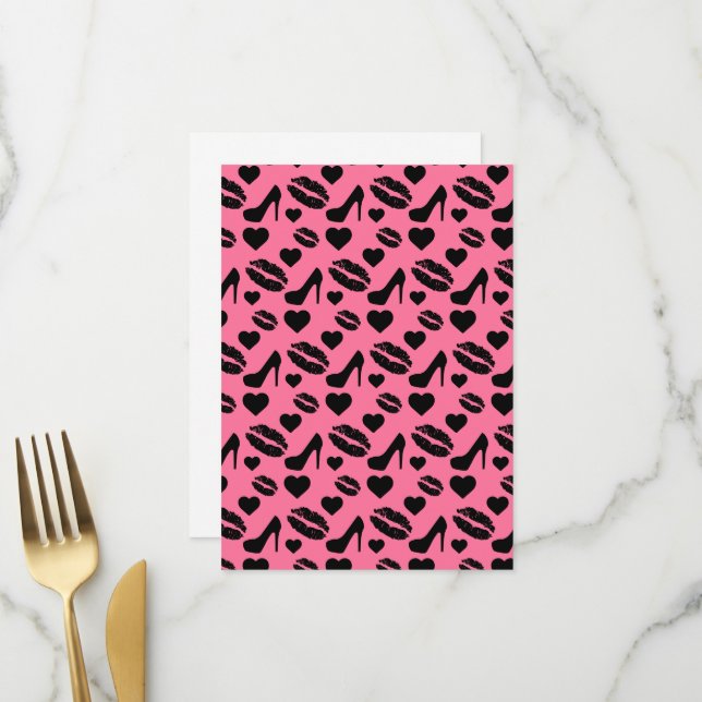 Menu Black High Heels Kisses Lips Girly Makeup Hearts (Devant/Arrière en situation)