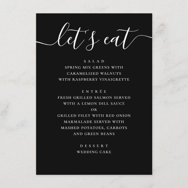 Menu Black Modern Script Wedding | Minimalist Casual (Devant)