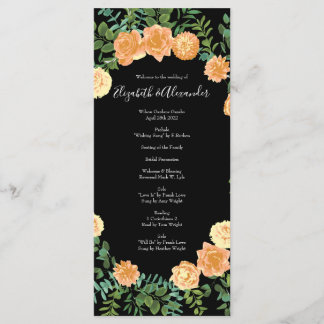 Menu Black & Peach Mariage Floral moderne