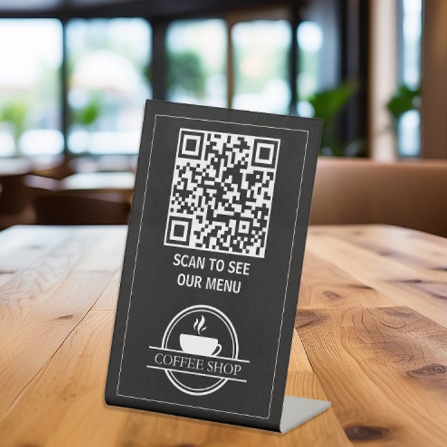 Menü "Black QR Code" Sockelschild (Restaurant Menu QR Code Display Sign)