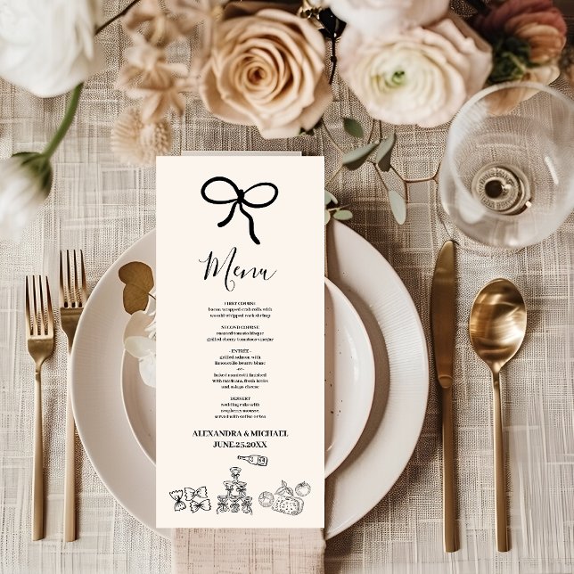 Menu Black Wavy Whimsical Italien Mariage de doodle (Créateur téléchargé)