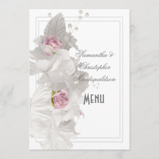 Menu blanc à fleurs rose mariage