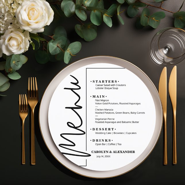 Menu Blanc chic (Chic White Round Menu Cards)