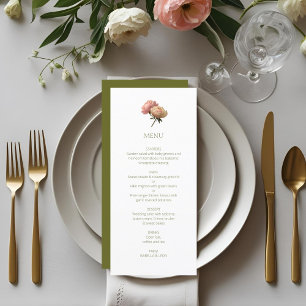 Menu Blanc et olive Chic Floral Rose Mariage