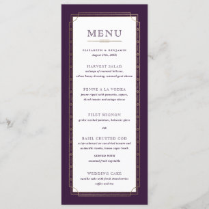 Menu Blanc moderne Vintage Plum violet or Mariage à hui