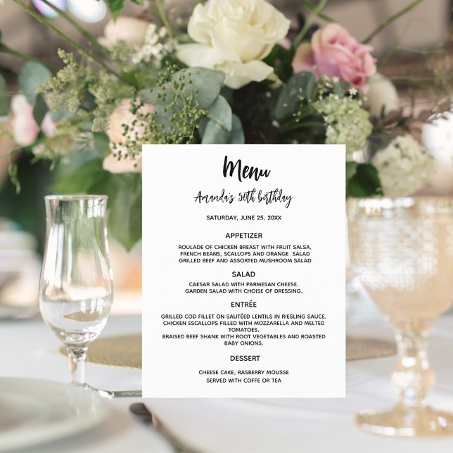 Menu blanc noir personnalisé couleur de fête (Créateur téléchargé)