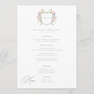Menu Blason Élégant de Mariage Fleur Sauvage Poussiéreu