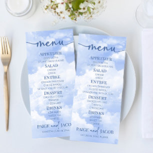 Menu Bleu Blanc Étincelle Nuages Rêveur Élégant Mariage