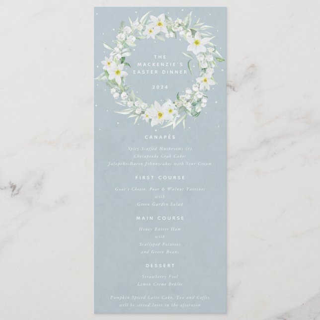 Menu Bleu Blanc Floral Pâques Wreath Appartement 4 Parc (Devant)