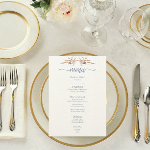 Menu Bleu Cornflowers & Blé Mariage de crème moderne