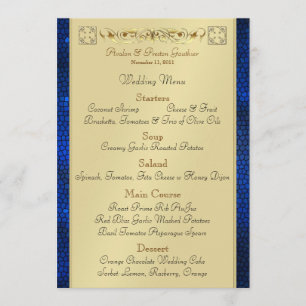 Menu bleu de mariage en verre souillé de rouleau