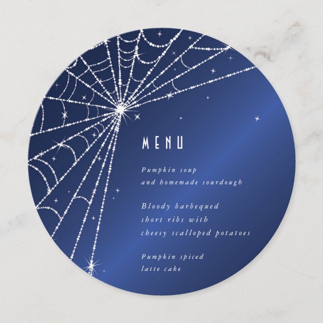 Menu Bleu Diamant Nuit Chic Toile d'Araignée Carré/Rond (Devant)