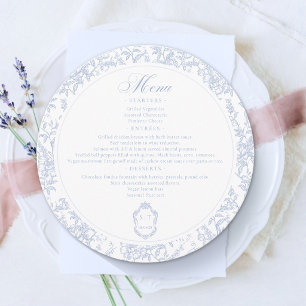 Menu Bleu et Blanc Floral Chinoisérie Mariage Rond