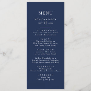 Menu Bleu marin minimal classique   Dîner Mariage Argen