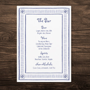 Menu Bleu Marine Quirky Jouer Main Tirée Barre Mariage