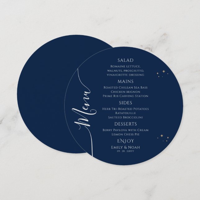 Menu Bleu mystique Argent Soleil Lune Étoiles Espace Ma (Devant / Derrière)