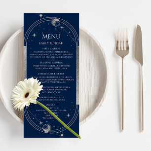 Menu Bleu mystique Argent Soleil Lune Étoiles Espace Ma