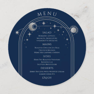 Menu Bleu mystique Argent Soleil Lune Étoiles Espace Ma