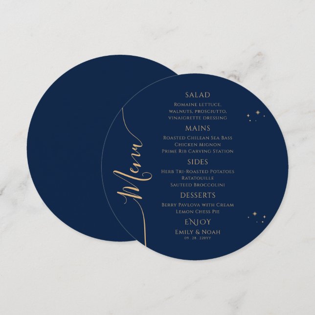 Menu Bleu mystique Soleil Lune Étoiles Mariage spatial (Devant / Derrière)