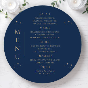 Menu Bleu mystique Soleil Lune Étoiles Mariage spatial