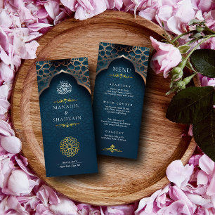 Menu Bleu Nil Arc islamique 3D Élégant Mariage musulman