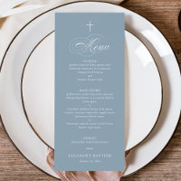 Bleu Simple Elegant Cross Calligraphie Baptême