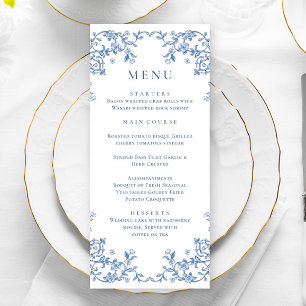Menu Bleu Victorian Ornate Grace Floral Mariage Dîner
