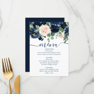 Menu Blooms Chics   Floral bleu marine et rose pâle