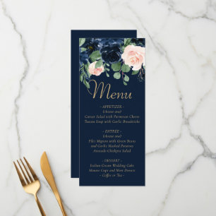 Menu Blooms Chics   Floral bleu marine foncé et rose pâ