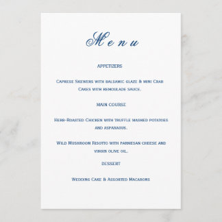 Menu Blue and White Wedding