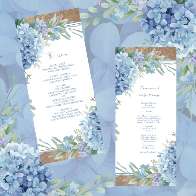 Menu Blue Botanical Mariage Hydrangea (Créateur téléchargé)