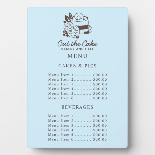 Menü "Blue Cake Logo Bakery Price" Fotoplatte (Vorderseite)
