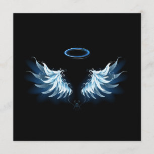 Menu Blue Glowing Angel Wings on black background