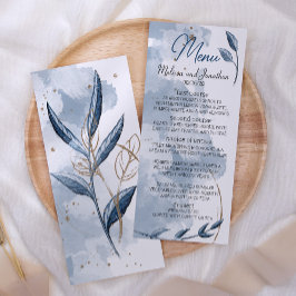 Menu Blue Gold Moderne Floral Mariage élégant
