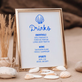 Menü "Blue Hand Drawing Seashell Coastal Bar Menu" Poster