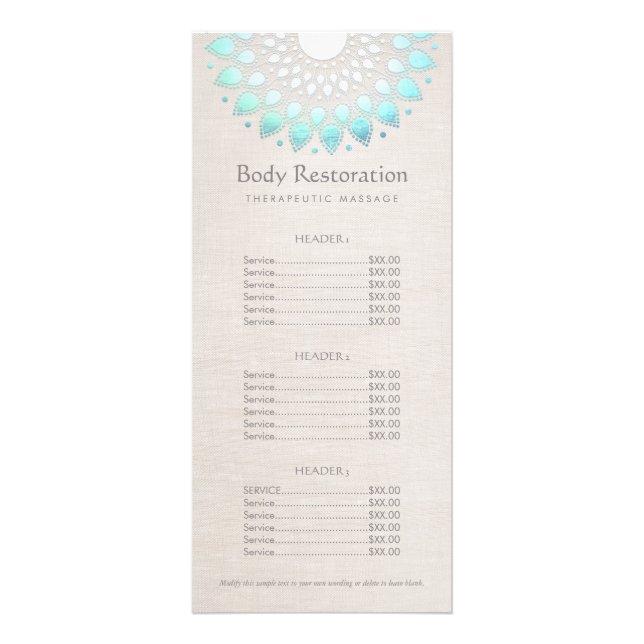 Menü "Blue Lotus Health and Wellness Price List" (Vorne)