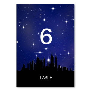 Menü "Blue Staright City Skyline"+Tischkarte Tischnummer