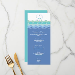 Menu Blue Waves Loopy Love Heart Monogram Beach Mariage