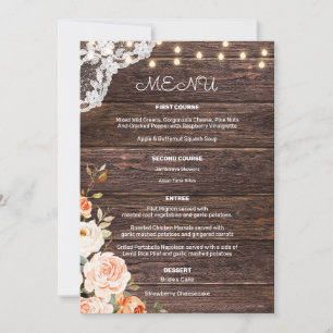 Menü "Blues & Peach Floral Entree" Einladung