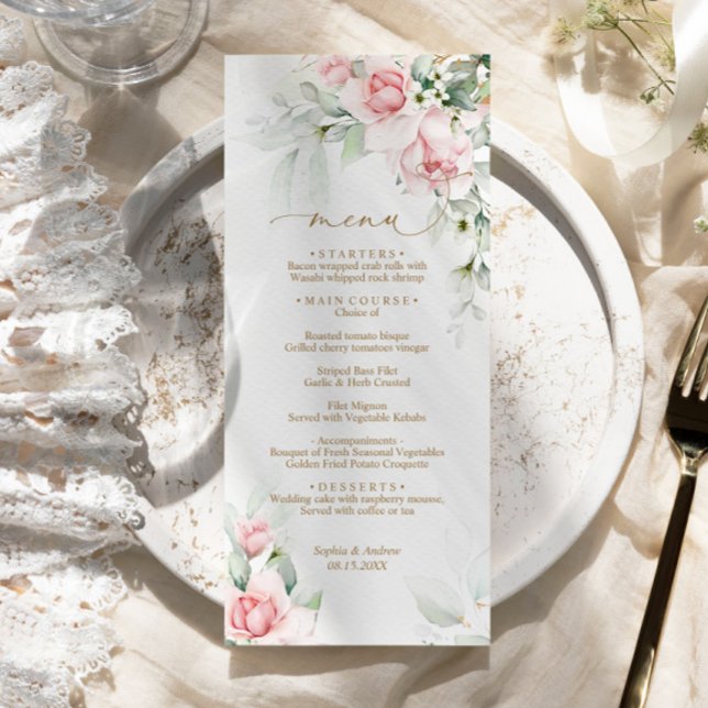 Menu Blush & Eucalyptus Floral Mariage (Créateur téléchargé)