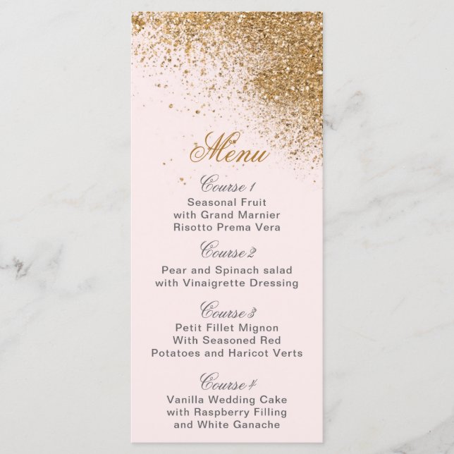Menu Blush Gold Parties scintillant Sparkle Mariage élé (Devant)