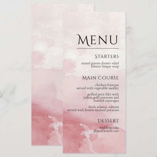 Menu Blush Pink Watercolor Wash Wedding (Devant / Derrière)