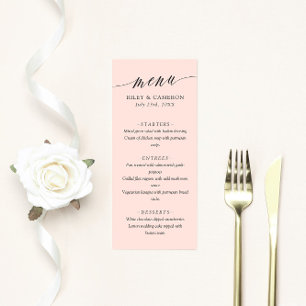 Menu Blush rose délicate calligraphie Mariage élégant