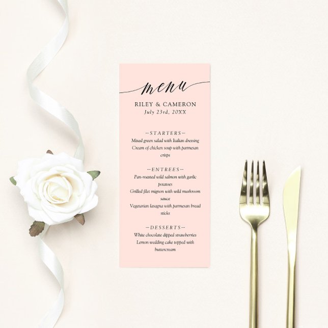 Menu Blush rose délicate calligraphie Mariage élégant (Créateur téléchargé)